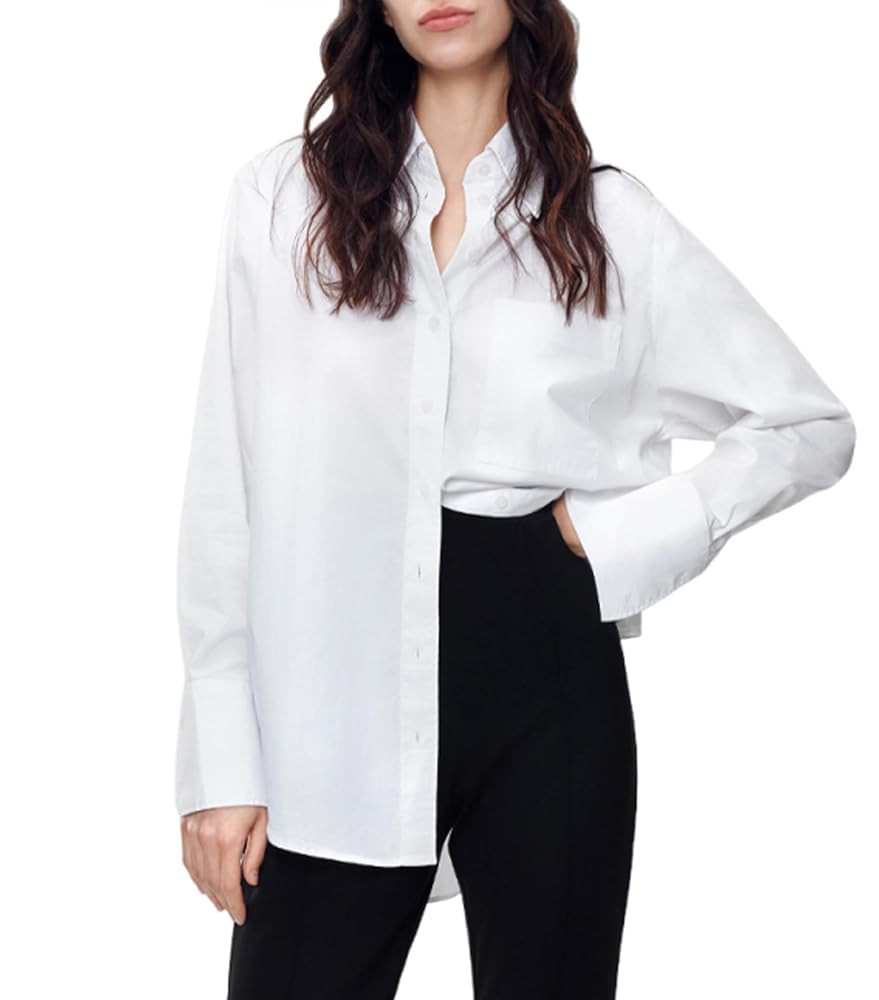 Women's Button Down Shirts Work Office Business Blouses Soft Casual Oversized Style Boyfriend Top... | Amazon (US)