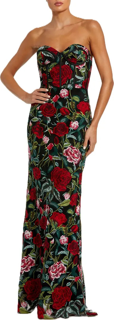 Sheer Bustier Top Floral Applique Gown | Nordstrom