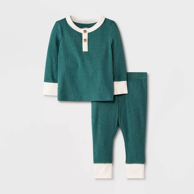 Baby Boys' 2pc Henley Rib Top & Bottom Set - Cat & Jack™ Green | Target