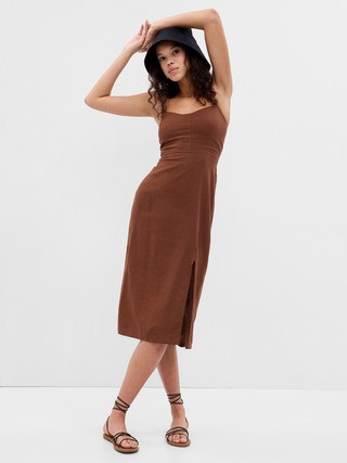 Linen-Blend Tie-Back Corset Midi Dress | Gap (US)