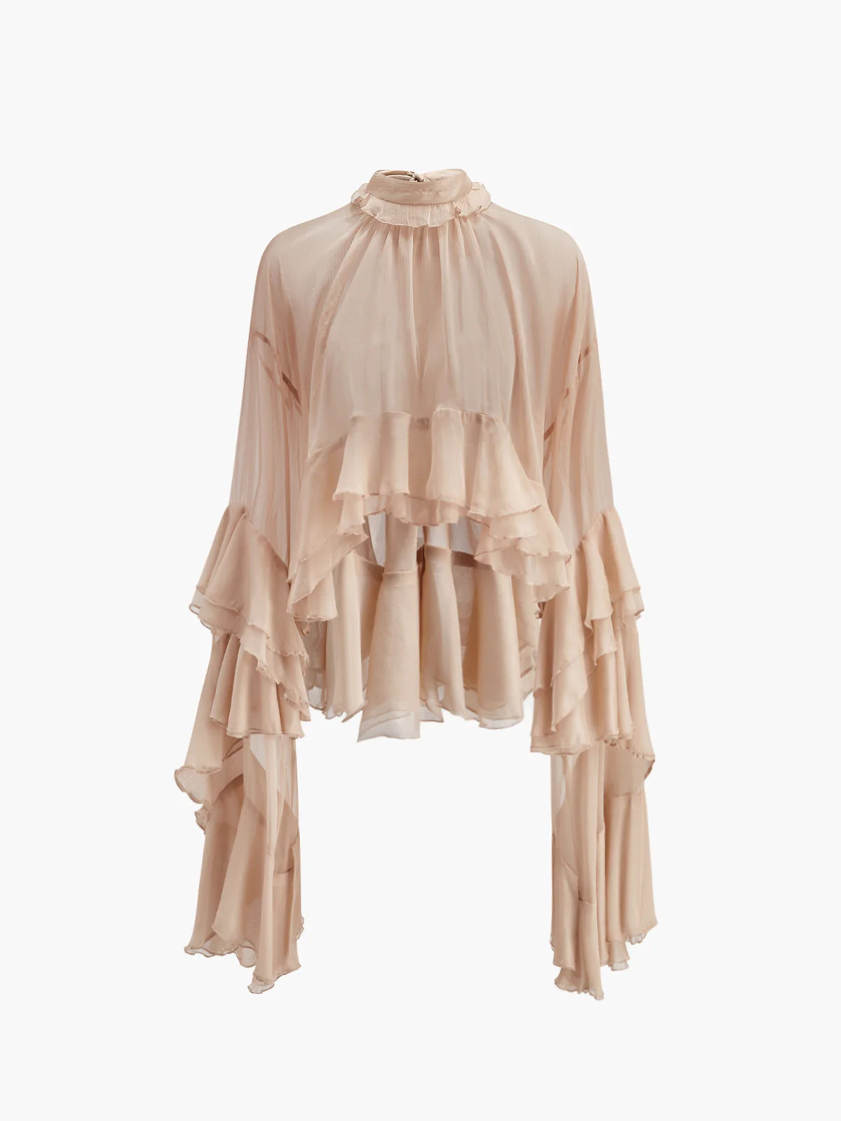 Sheer Turtleneck Ruffle Chiffon Blouse | Commense