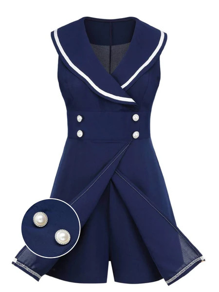 Navy Blue 1950s Sailor Collar Romper | Retro Stage