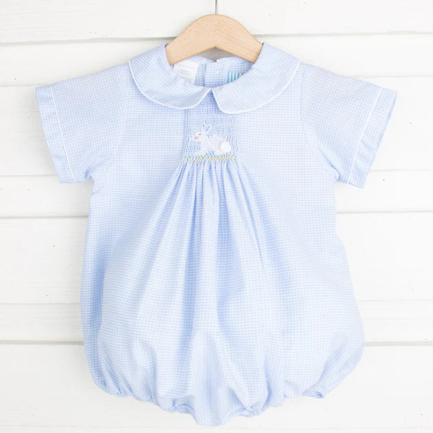Bunny Single Smocked Boy Bubble Light Blue Gingham | Classic Whimsy