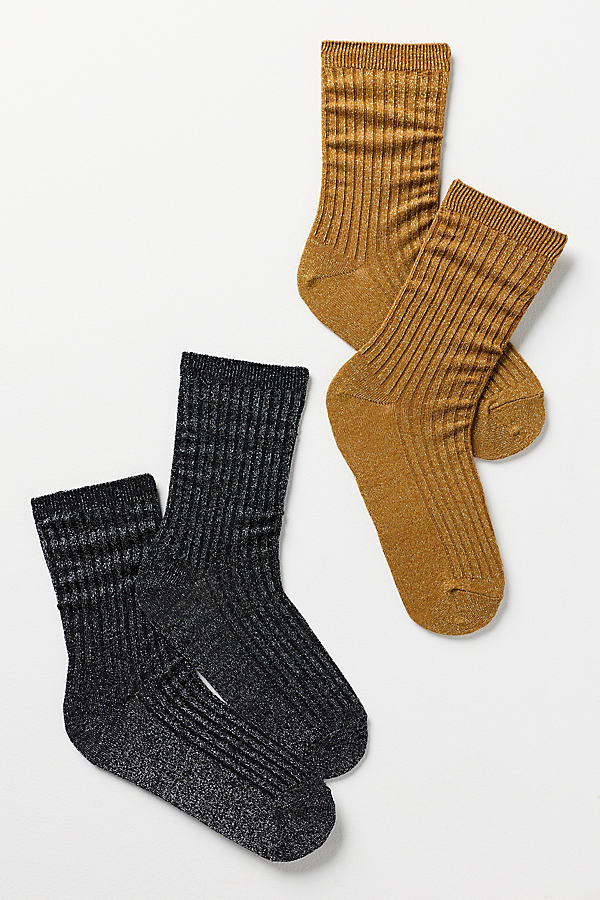 Ribbed Lurex Trouser Socks, Set of 2 | Anthropologie (US)