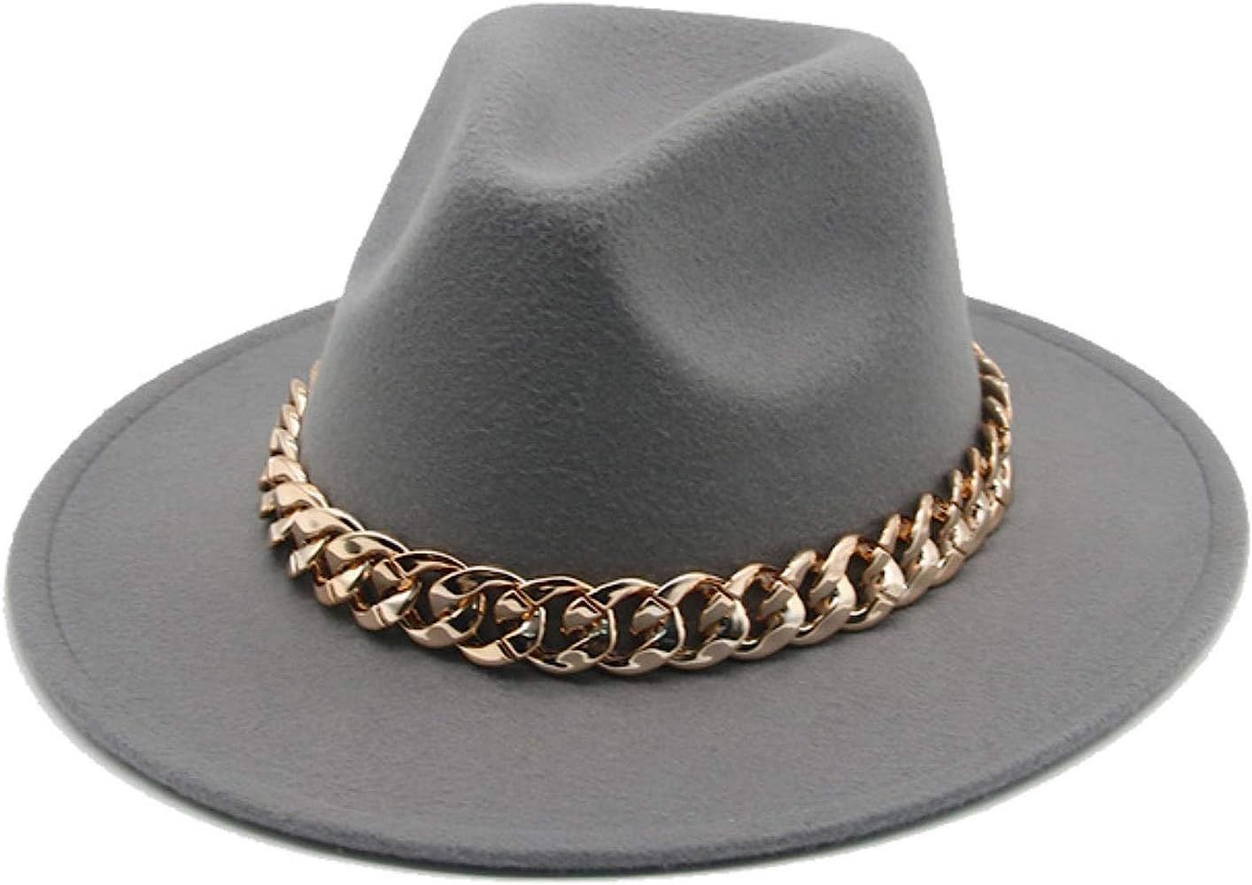 Womens Hats Wide Brim with Thick Gold Chain Band Belted Classic Beige Felted hat Black Cowboy Jaz... | Amazon (US)