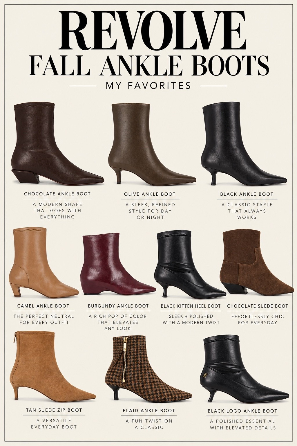 All my favorite REVOLVE fall ankle boots ￼

#LTKSeasonal #LTKOver40 #LTKootd