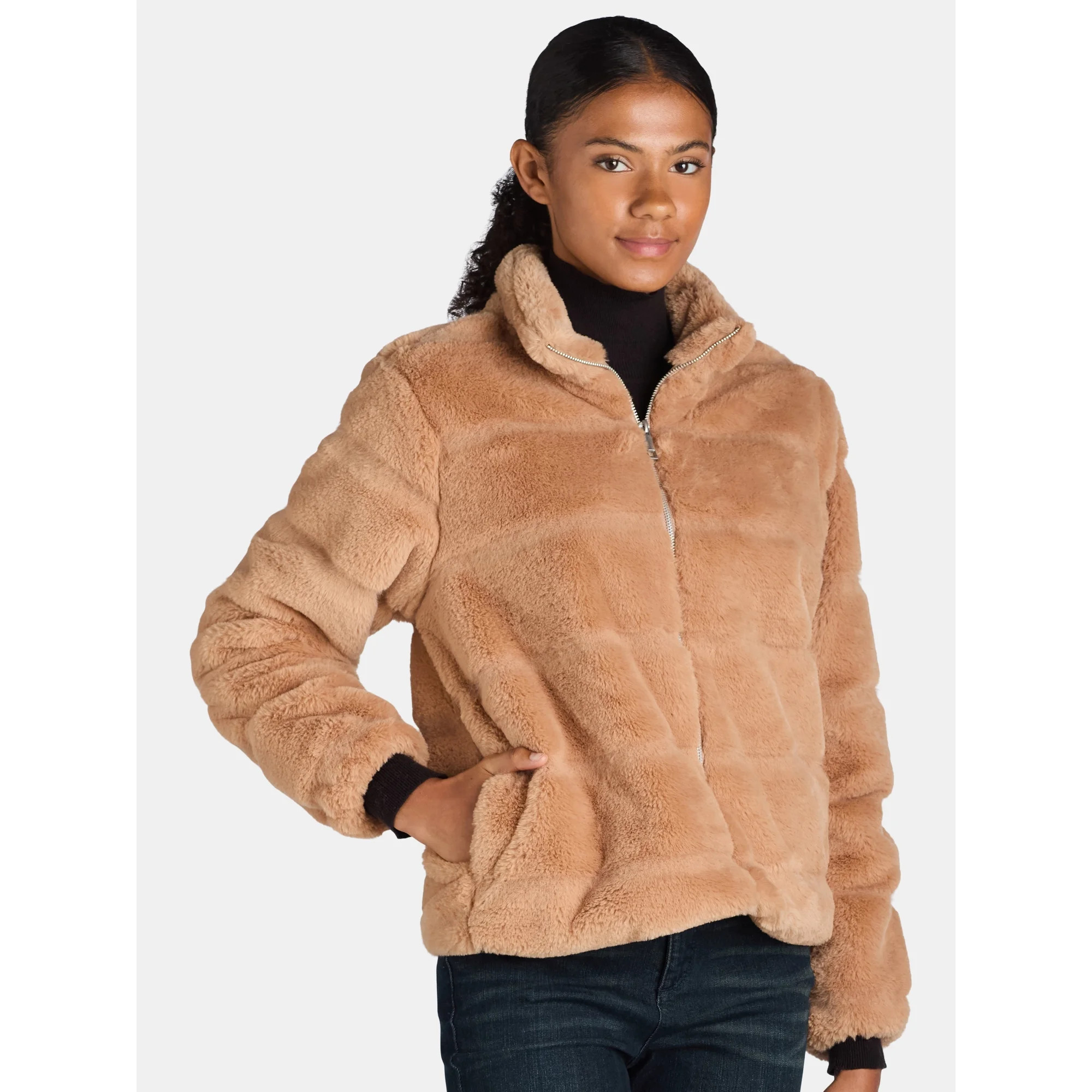 Time and Tru Women's and Women's Plus Faux Fur Channel Jacket, Sizes XS-3X - Walmart.com | Walmart (US)