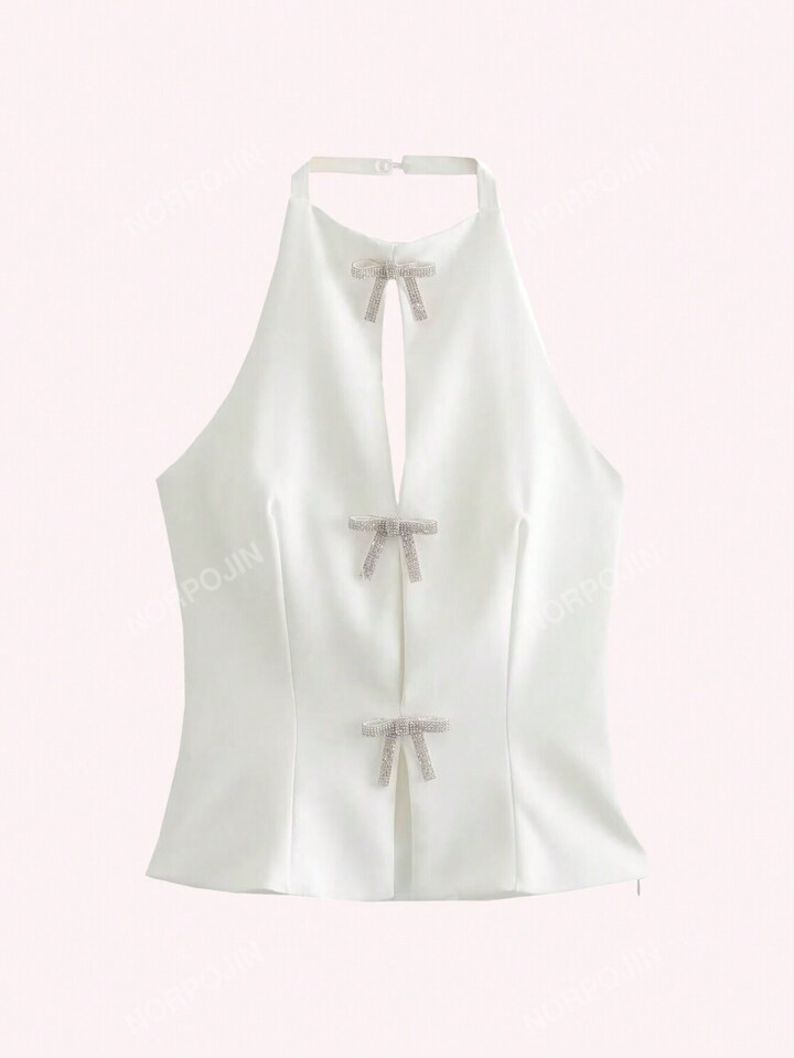 Women's 14 Strap Drop Diamond Bow Decorated Neck Top | SHEIN USA | SHEIN