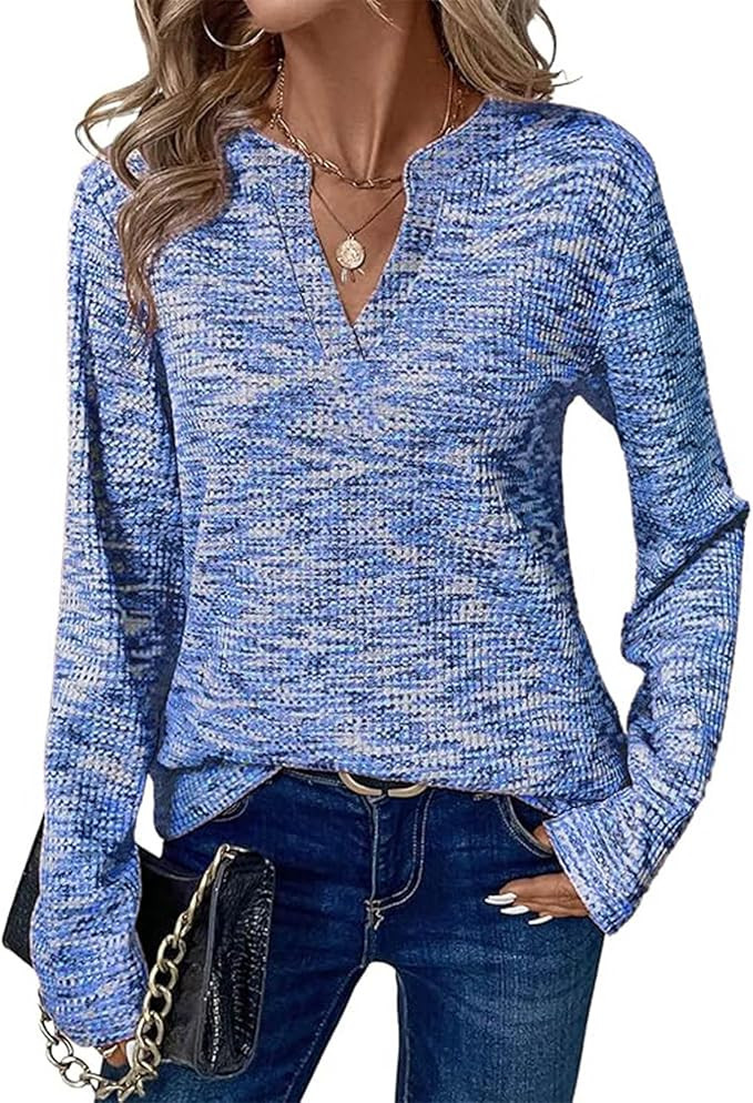KIRUNDO Waffle Knit Tops V Neck Long Sleeve Blouses for Women Dressy Casual Henley Work Shirts 20... | Amazon (US)