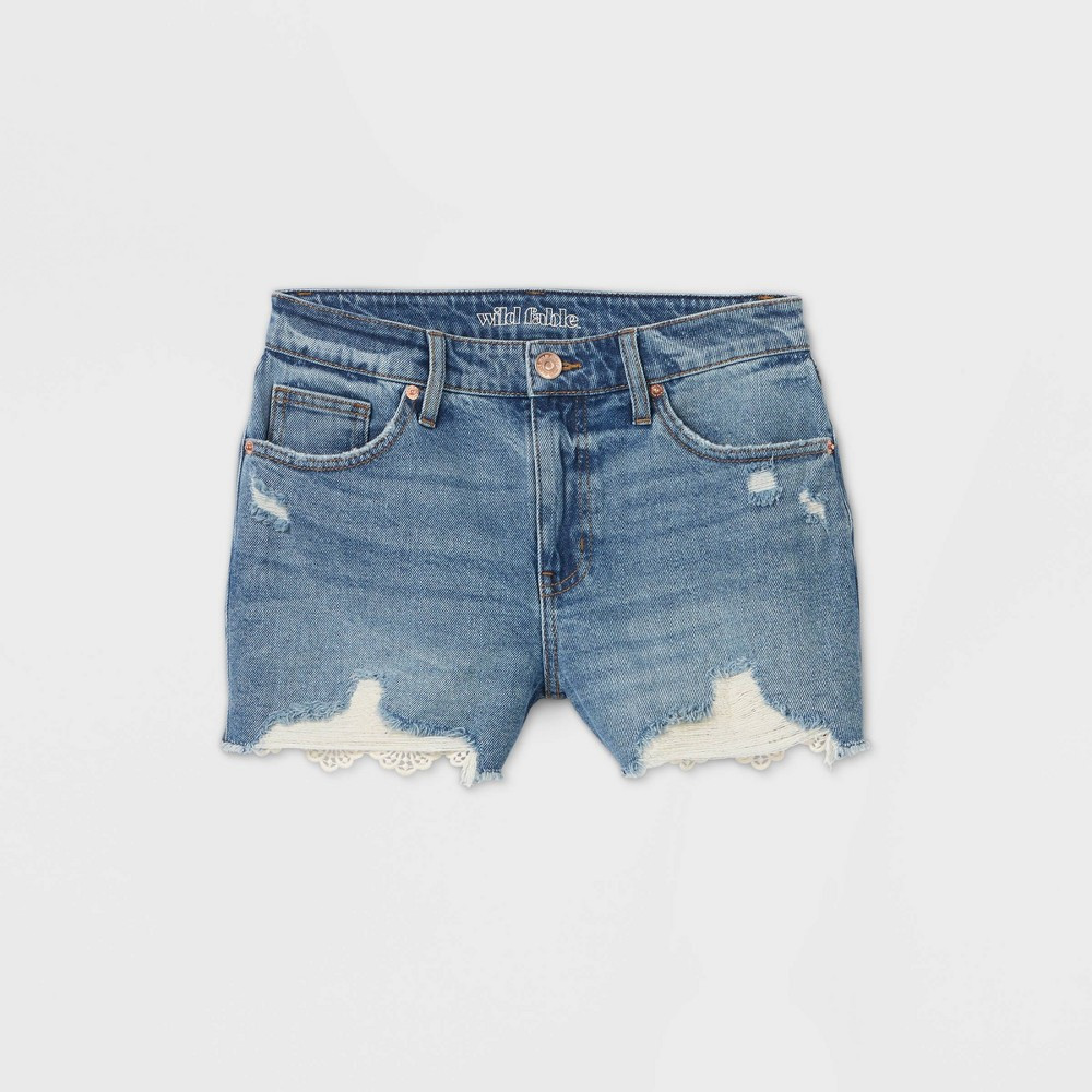 Women's High-Rise Crochet Hem Jean Shorts - Wild Fable Medium Wash 18 | Target