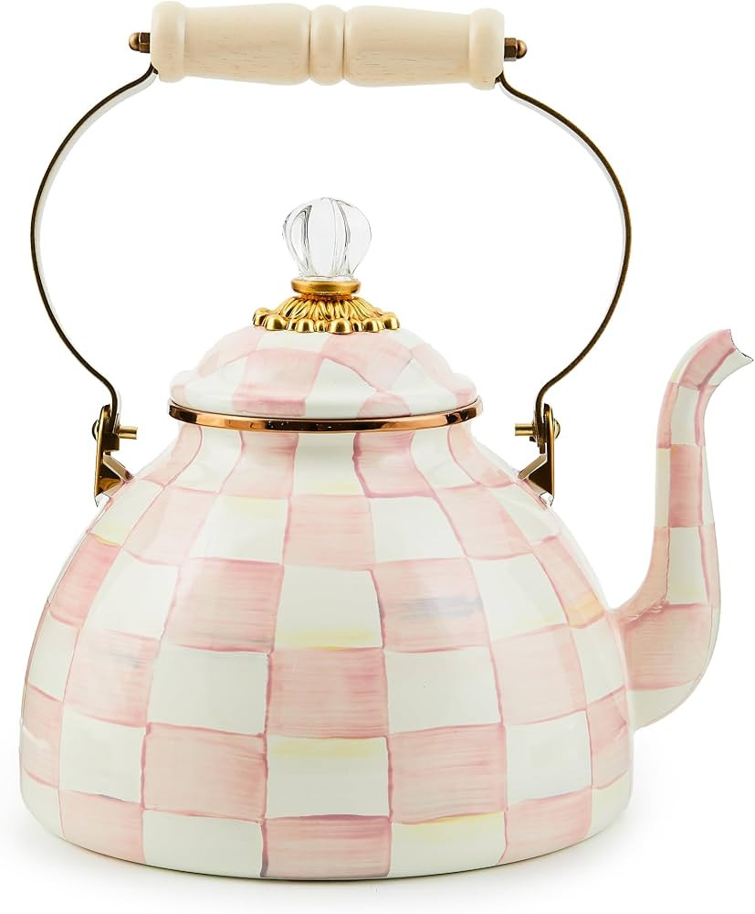 MACKENZIE-CHILDS Rosy Check Enamel Tea Kettle, Decorative Tea Kettle, 3-Quart Capacity | Amazon (US)