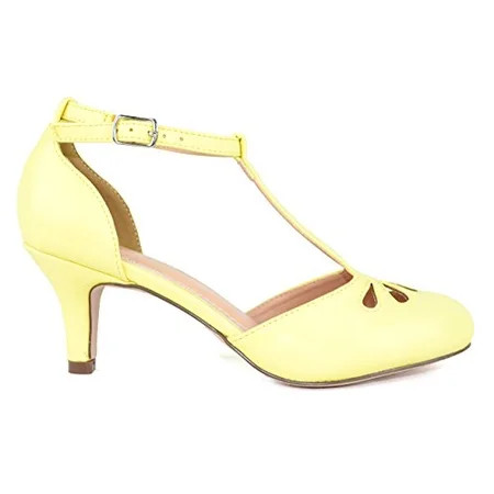Chase & Chloe Kimmy-36 Women's Teardrop Cut Out T-Strap Mid Heel Dress Pumps (, Yellow PU Low) (9) | Walmart (US)