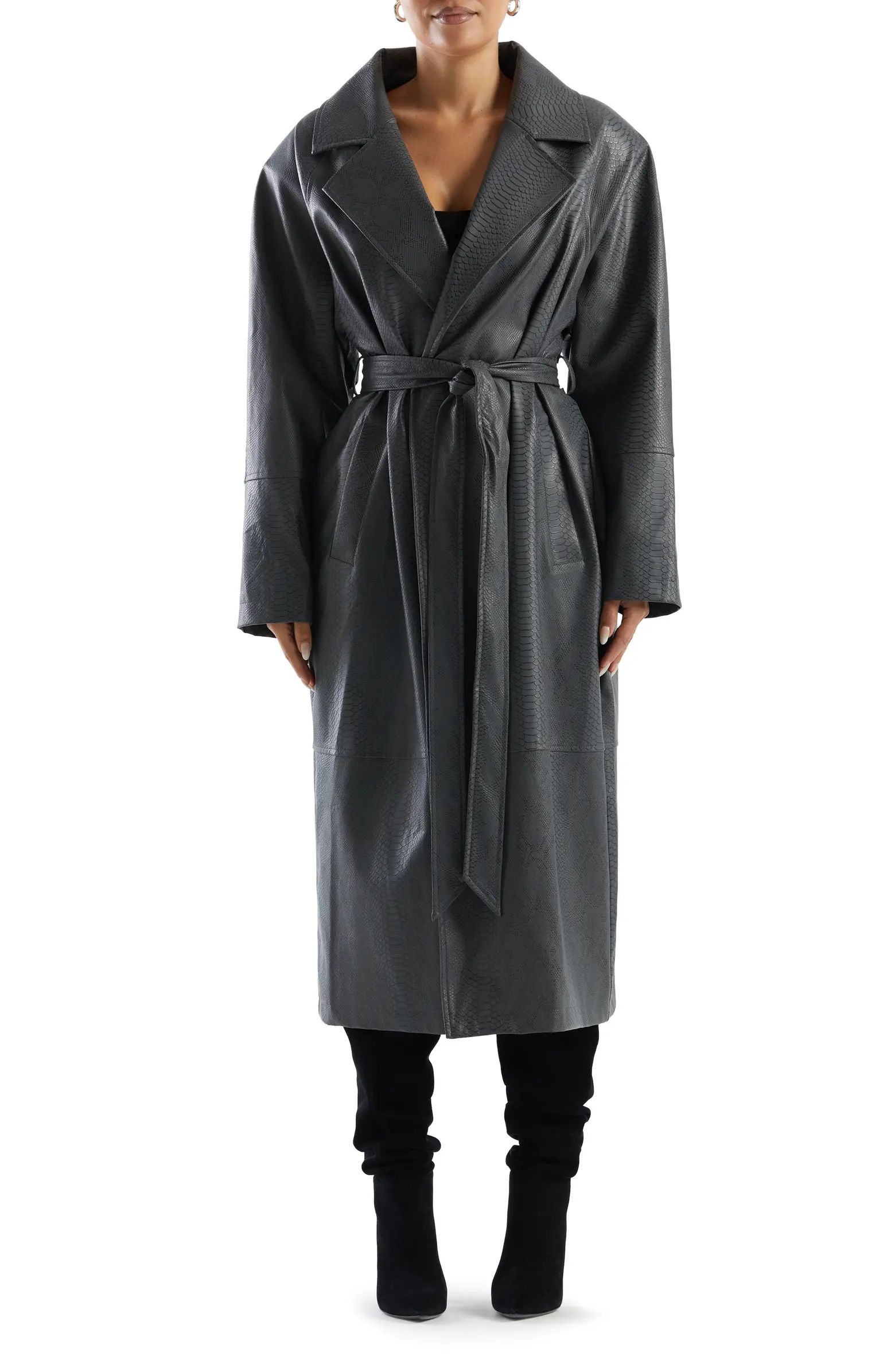 Naked Wardrobe Oversize Snakeskin Print Belted Cocoon Coat | Nordstrom | Nordstrom