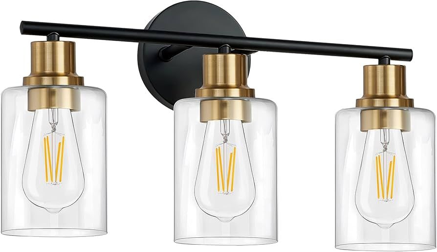 3-Light Vanity Light Fixtures, Black and Gold Bathroom Wall Lights, Modern Bathroom Wall Lamp wit... | Amazon (US)