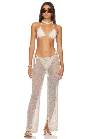 x Hanna Montazami Kai Pant in Along The Coast Mesh White Pants Outfit Beach Pants Set Pant Set Sets | Revolve Clothing (Global)