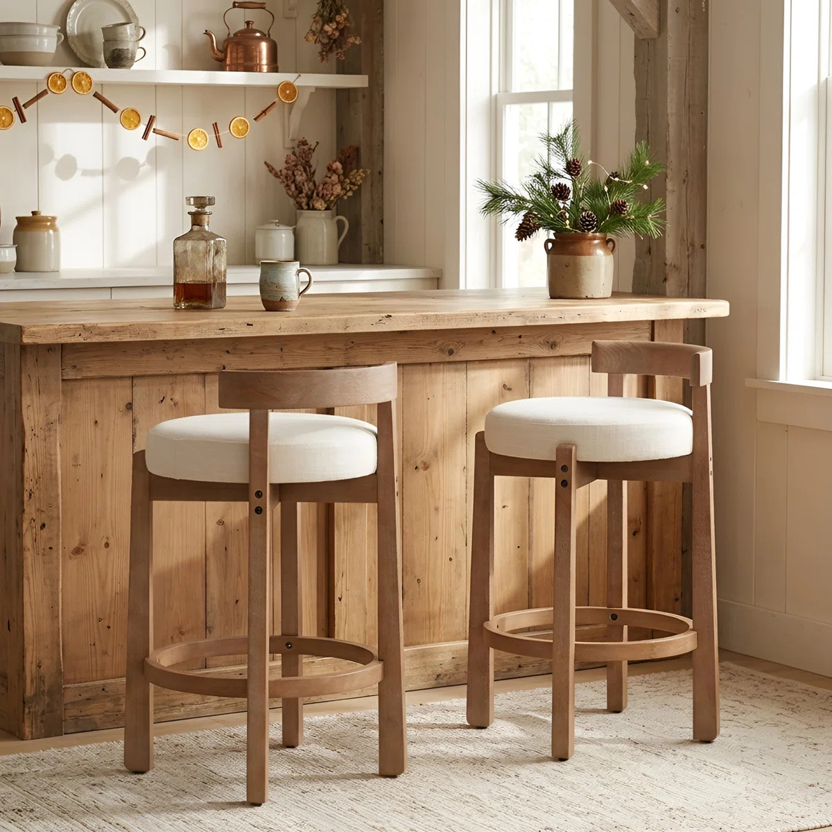 Clayt Mid Century Modern Bar Stools 26.5" Counter Stools  Upholstered Barstools with Solid Back a... | Wayfair North America
