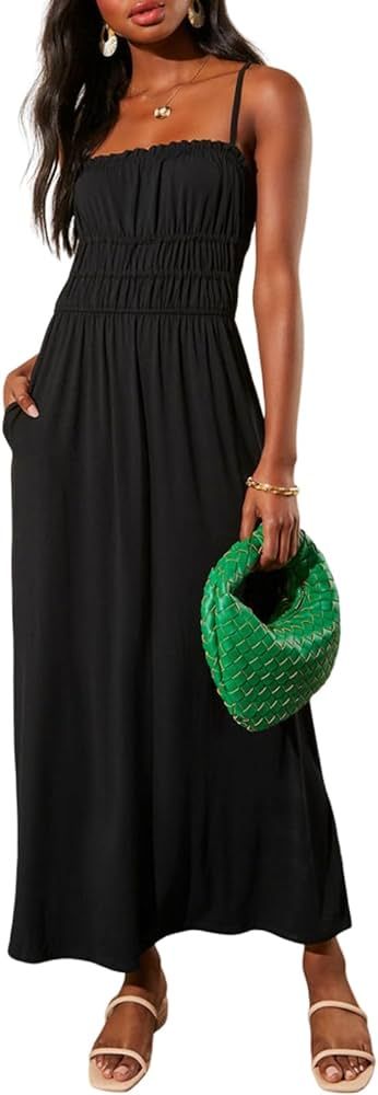 Dokotoo Summer Dress Casual Womens Fashion Sleeveless Midi Dress with Pockets Pleat Long Tiered M... | Amazon (US)