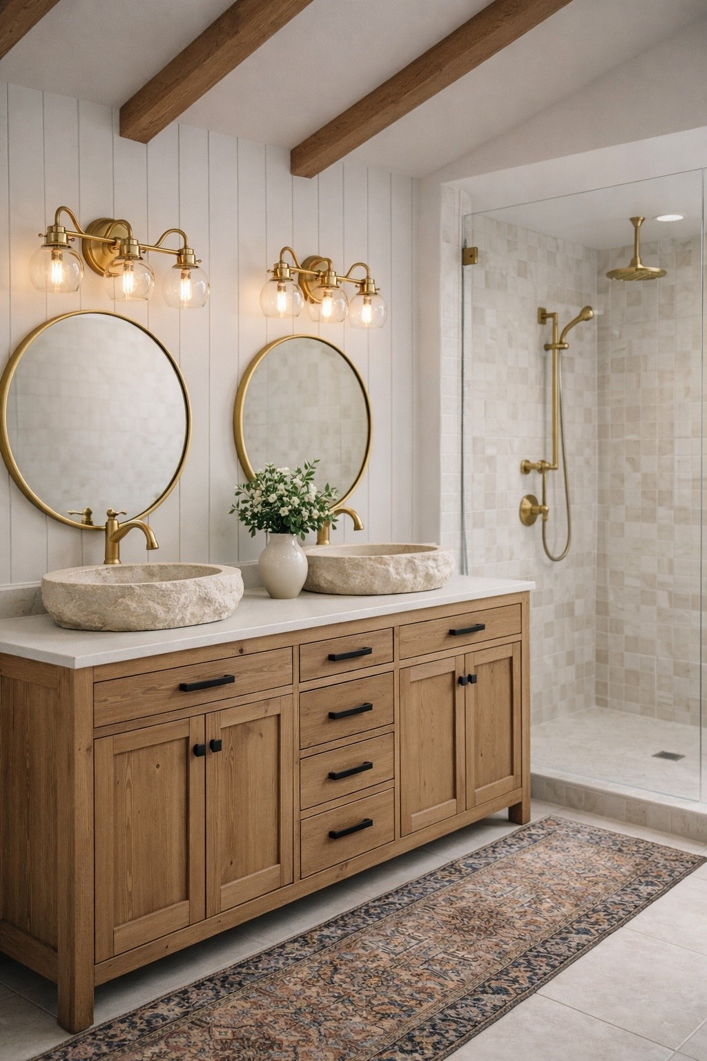 Wayfair Bathroom Finds. Follow @farmtotablecreations on Instagram for daily home finds and decor inspiration.

This bathroom is the definition of a modern spa retreat  The warm wood double vanity paired with those stunning brass fixtures feels so elevated and timeless. I also love how the round mirrors soften everything and bring in that designer touch, while the stone vessel sinks add the perfect organic texture. Wayfair has the best home upgrades right now — from vanities to lighting to hardware — and this entire look comes together so beautifully for an everyday luxury feel.

Everything is linked and ready to shop for your own bathroom refresh!

#bathroomvanity #wayfairhome #brassfixtures #bathroomlighting #vesselsink #bathroomremodel #bathroomdecor #bathroominspo #homerenovation #neutralhome #vanitymirrors #bathroomdesign #bathroomideas #modernorganicdecor

#LTKSaleAlert #LTKHome