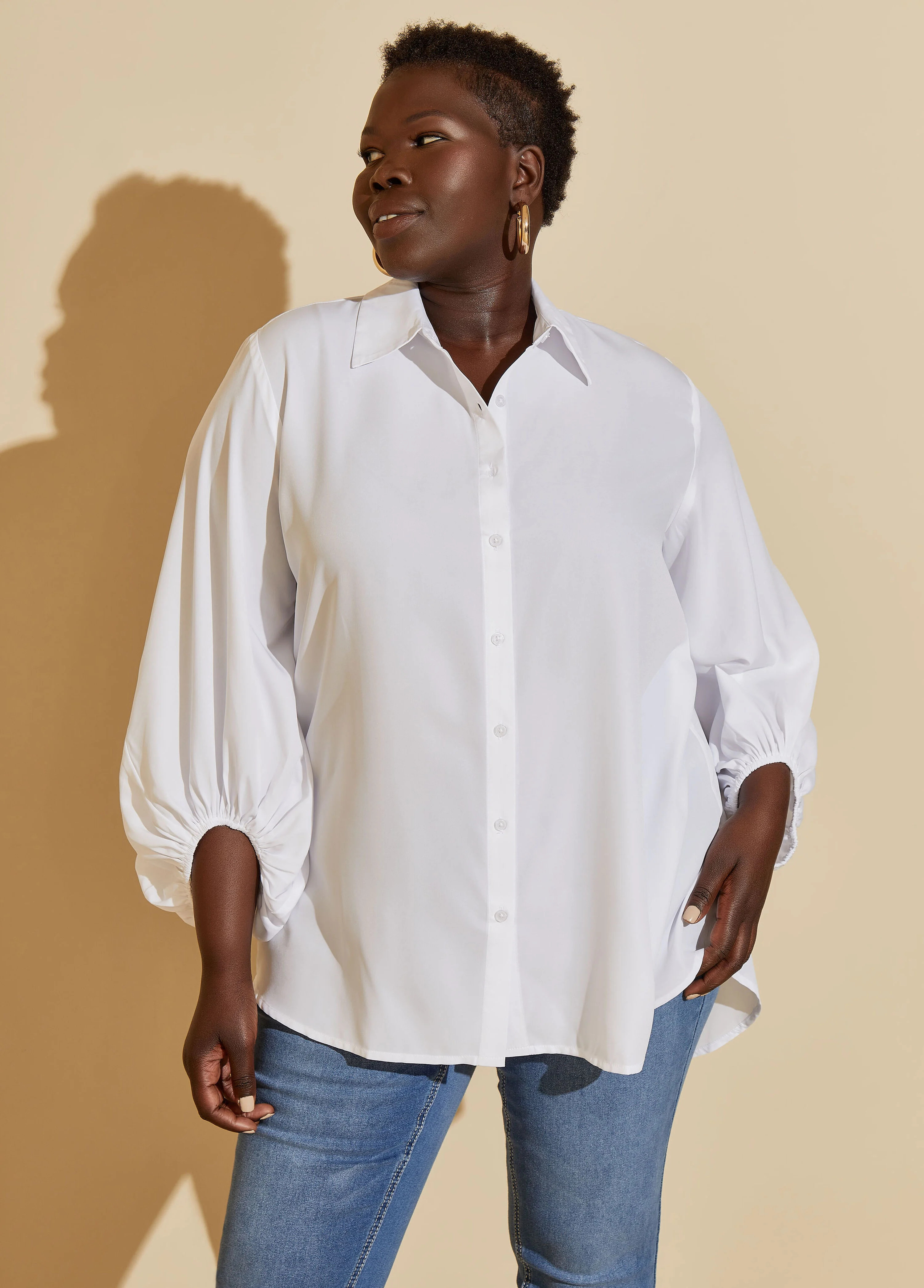 Balloon Sleeved Shirt | Ashley Stewart