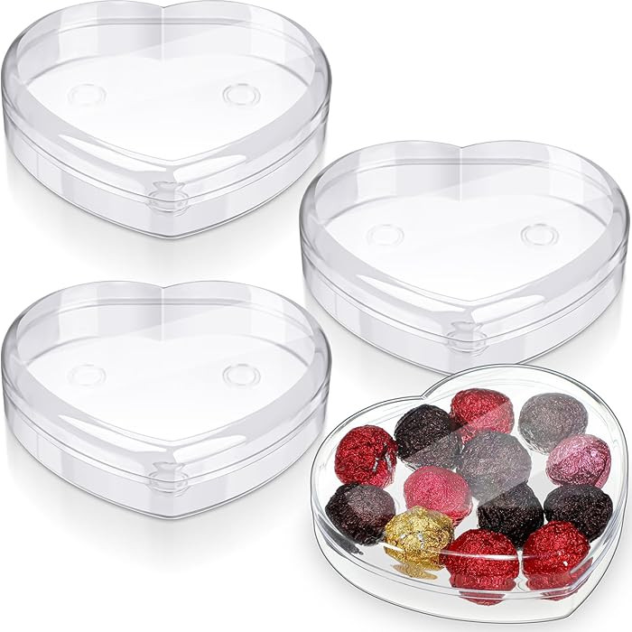 4 Pcs Valentine's Heart Shaped Plastic Container, 5.9" W x 1.6" H Clear Plastic Storage Box with ... | Amazon (US)