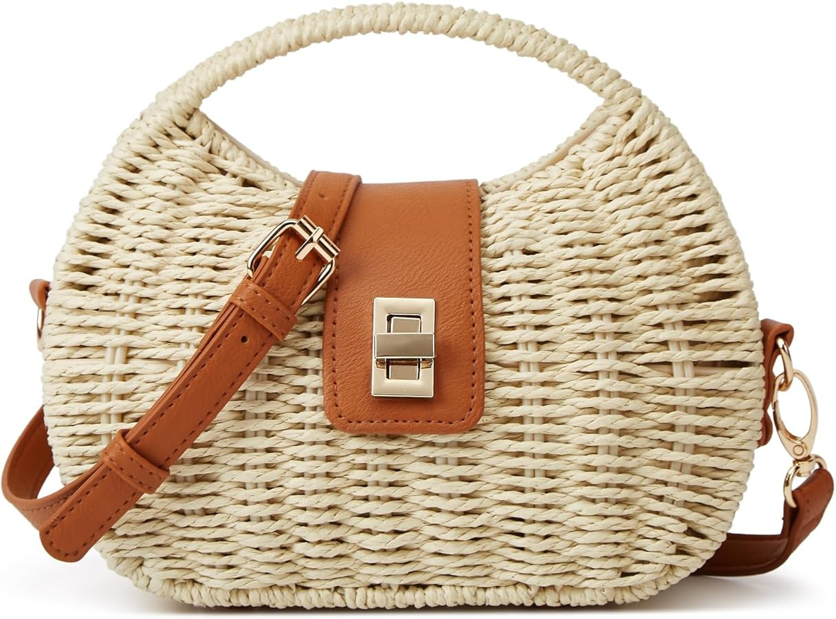 Handmade Straw Woven Bag Beach Clutch Purses Women Vacation Shell Shoulder Crossbody Summer Dumpl... | Amazon (US)