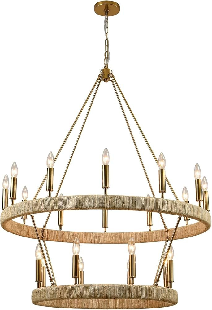 Vezzio 2-Tier Brass Wagon Wheel Chandelier - Large Farmhouse Rustic Chandeliers for Dining Room L... | Amazon (US)