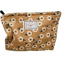 HAPPYHEIDI Women Floral Corduroy Canvas Travel Makeup Bag Cosmetic Pouch Purse Organizer, Khaki | Amazon (US)