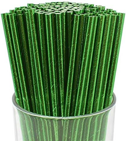 Just Artifacts 100pcs Premium Biodegradable Solid Paper Straws (Solid, Metallic Green) | Amazon (US)