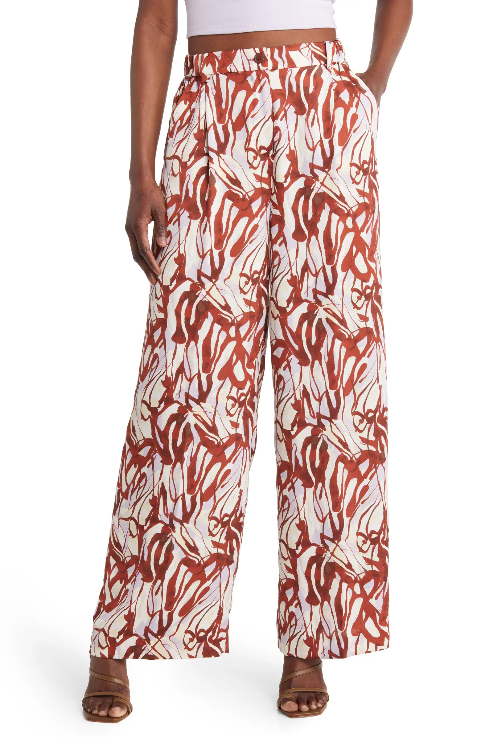 Abstract Print Satin Trousers | Nordstrom