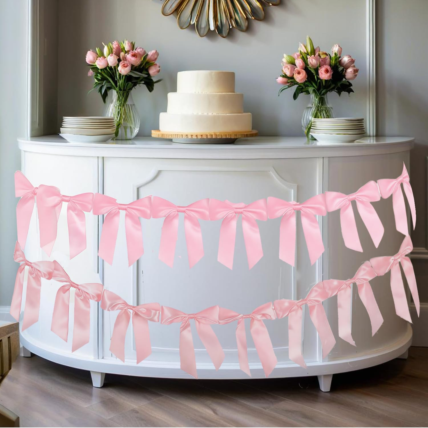 2Pcs Pink Bow Garland Banner for Coquette Birthday Bachelorette Party Decorations, 5.4FT Satin Bow Banner Decorations for Wedding Favors Bridal Shower Engagement Party Supplies Baptism Gift | Amazon (US)