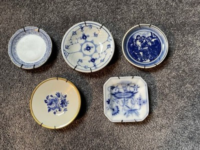 Lot of 5 Blue & White Small Plates - Butter Pats with Metal Wall Hangers | eBay US