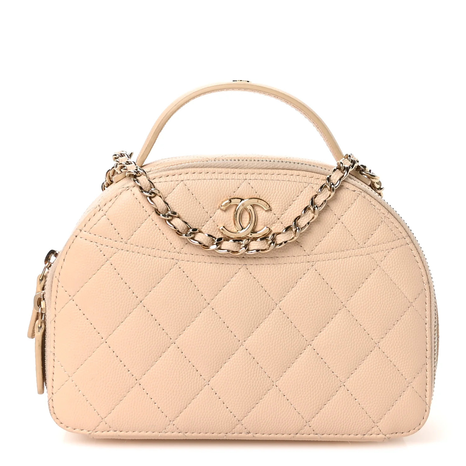 Caviar Quilted Top Handle Vanity Case Light Beige | FASHIONPHILE (US)