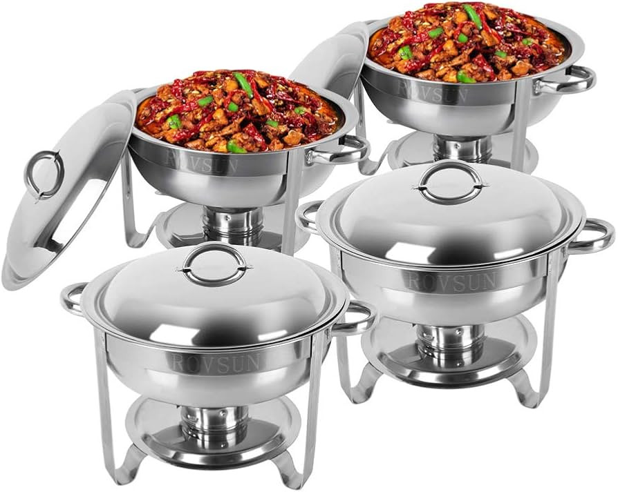 ROVSUN 5 Qt 4 Packed Full Size Stainless Steel Chafing Dish Buffet Set, Silver Round Catering War... | Amazon (US)
