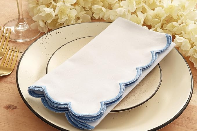 PurpleEssences Scalloped Embroidery Cloth Napkins Table Decor Spring Summer Easter 100% Cotton Se... | Amazon (US)