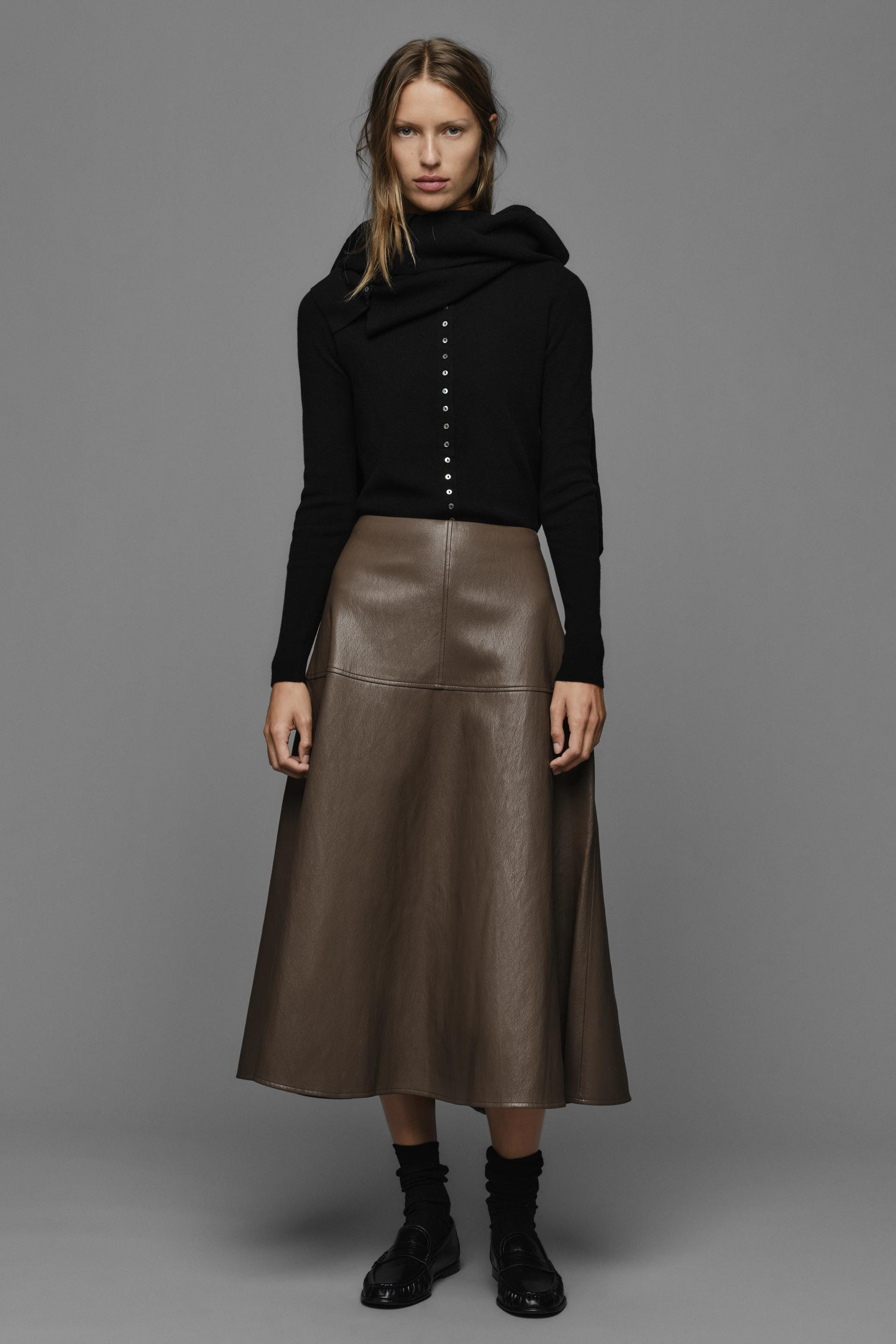 FAUX LEATHER-EFFECT MIDI A-LINE SKIRT | Zara US