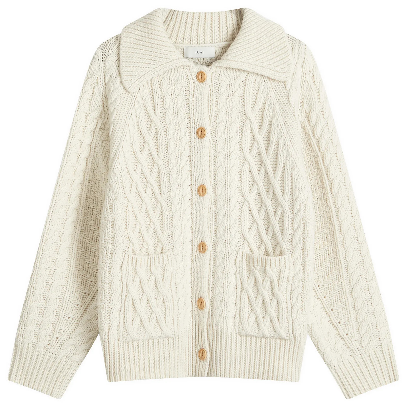 DUNST Women's Unisex Fisherman Knit Cardigan in Ivory, Size X-Large | END. Clothing