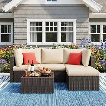Vongrasig 5 Piece Patio Furniture Sets, Outdoor Patio Set Sectional Sofa, All-Weather PE Rattan O... | Amazon (US)