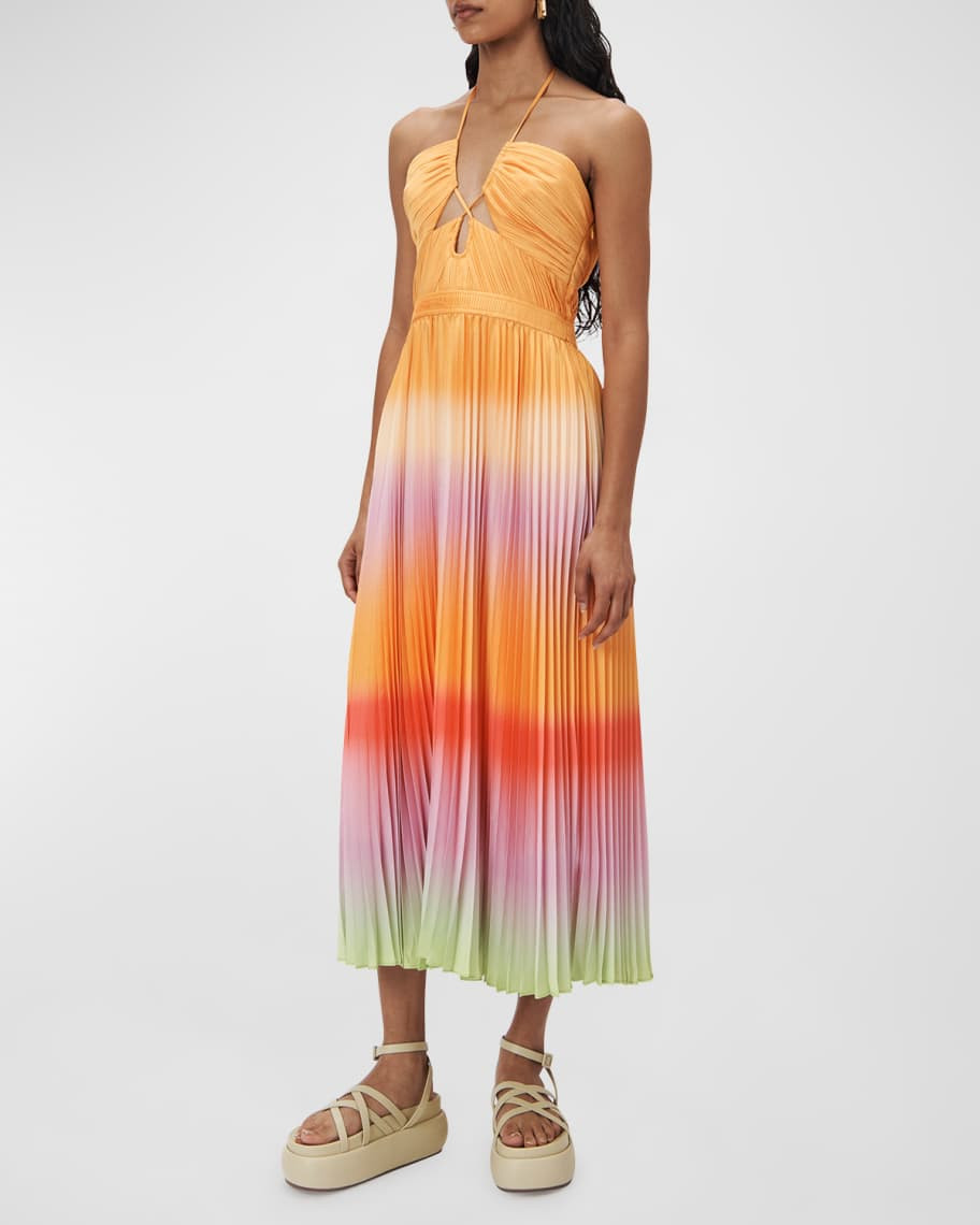 SIMKHAI Annita Ombre Plisse Sleeveless Cutout Midi Dress | Neiman Marcus