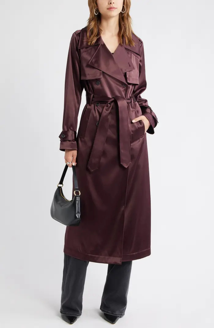 Open Edit Belted Satin Trench Jacket | Nordstrom | Nordstrom