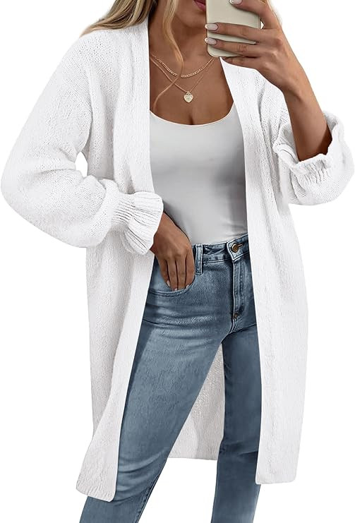 KIRUNDO Long Cardigans for Women Oversized Open Front Coats | Ruffle Long Sleeve Cardigan Sweater... | Amazon (US)