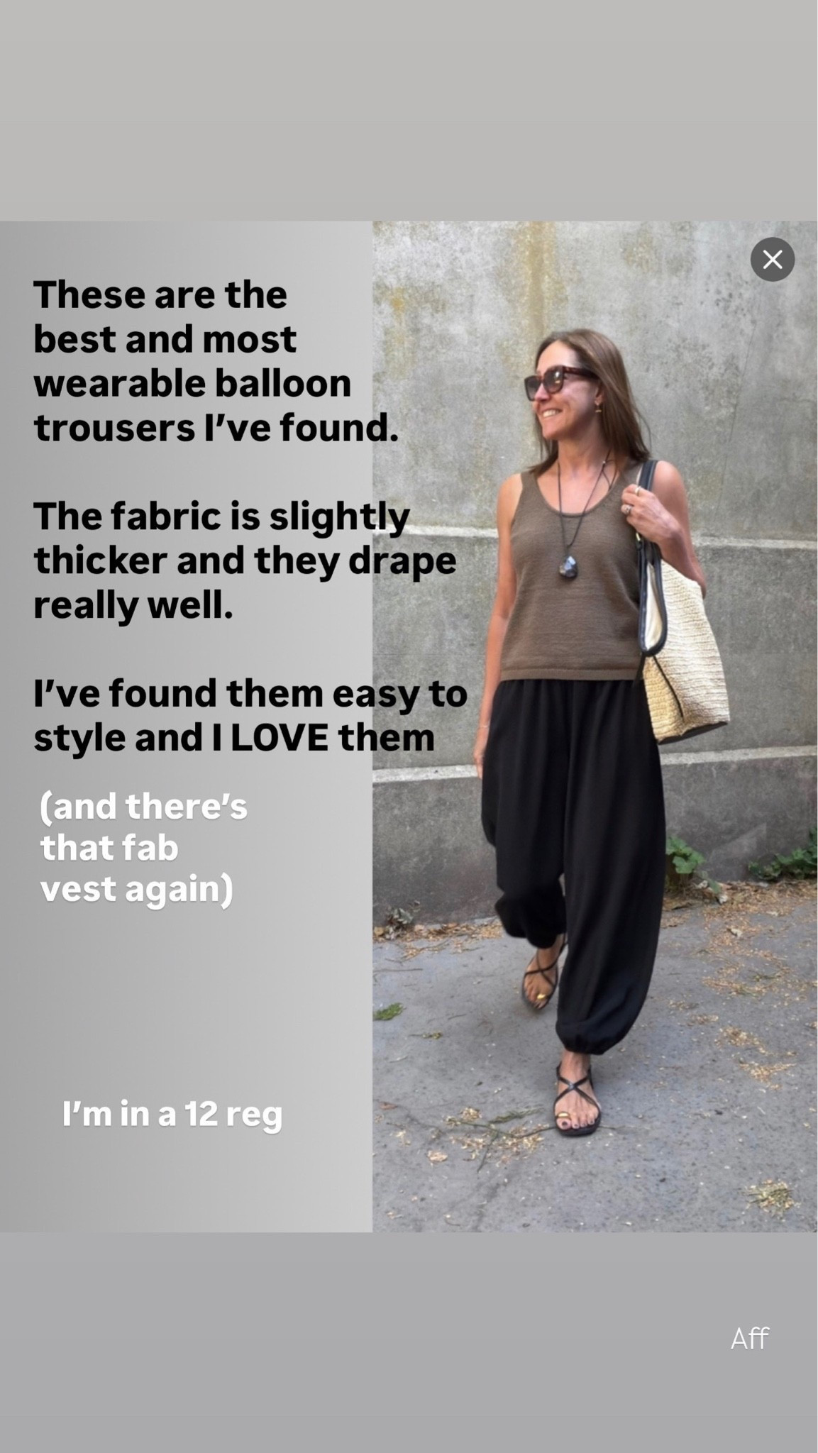 I’ve tried lots of balloon trousers and I’ve finally found a pair that are flattering and wearable. The fabric is a heavier crepe and they hang beautifully. I’m in a 12 regular