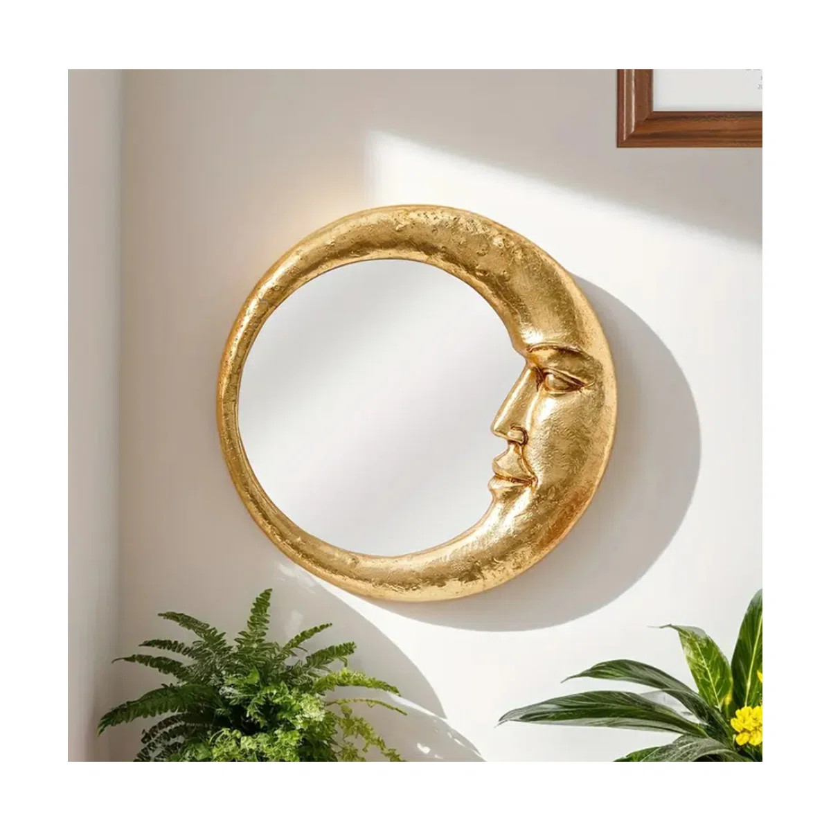 Golden Face Crescent Moon Round Decorative Hanging Mirror | Wayfair North America