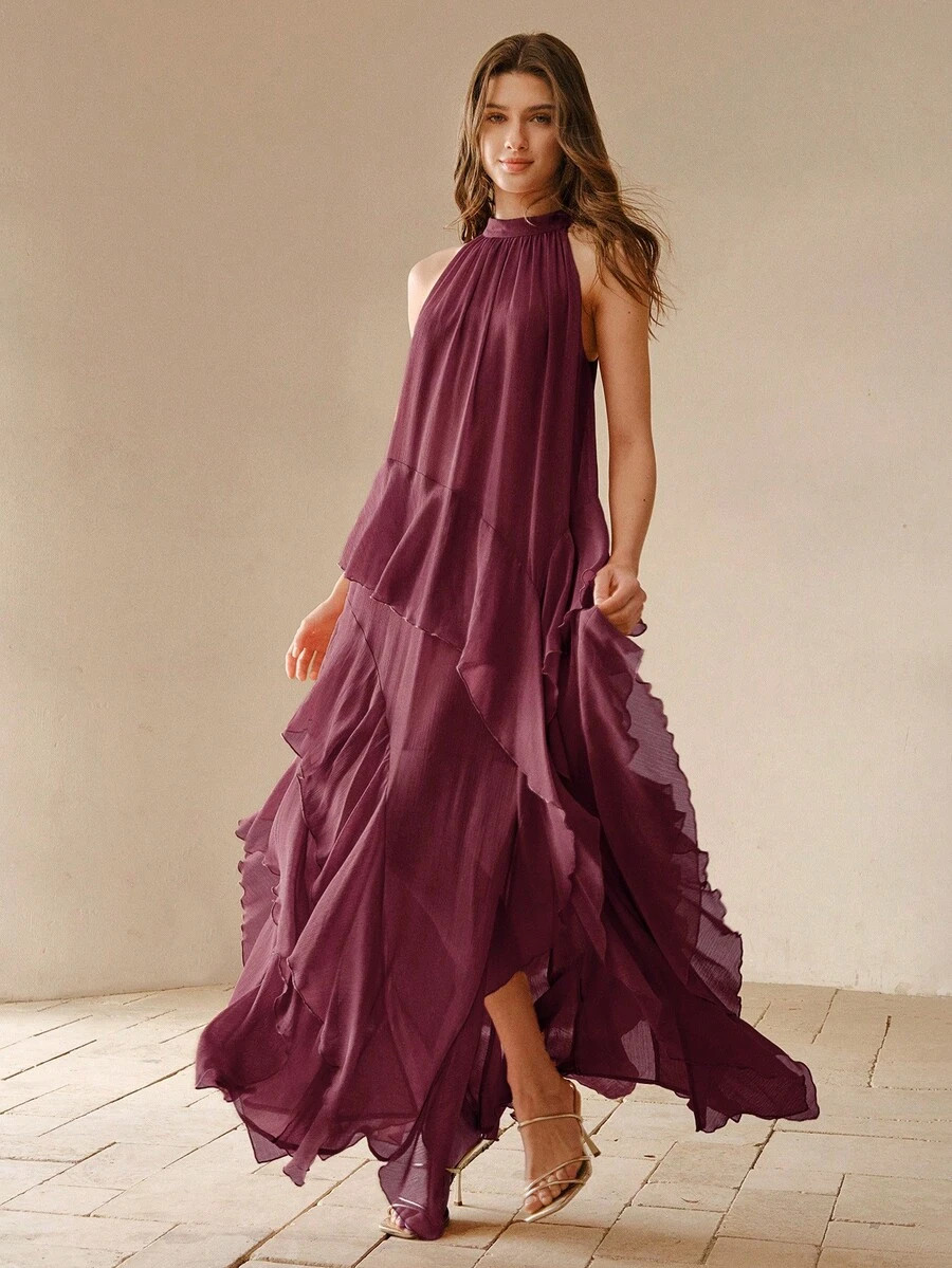 MOTF PREMIUM FLOWY ELEGANT BEACH VACATION HALTER DRESS, LUXURY GODDESS DRESS FOR SUMMER | SHEIN