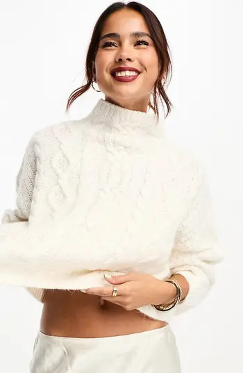 ASOS DESIGN Cable Funnel Neck Crop Sweater | Nordstrom | Nordstrom