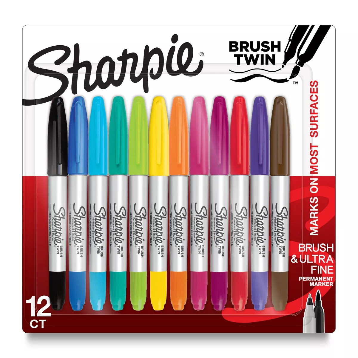 Sharpie 12pk Permanent Markers Brush and Ultra Fine Twin Assorted Colors | Target