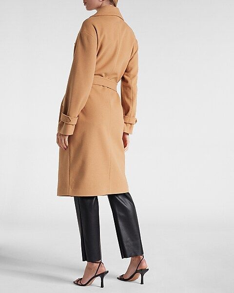 Belted Wrap Front Faux Wool Coat | Express