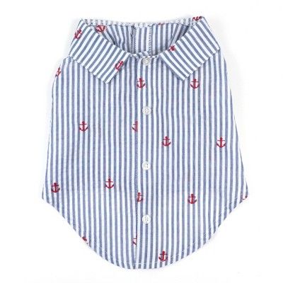 The Worthy Dog Embroidered Anchors Stripe Seersucker Button Up Look Pet Shirt | Target