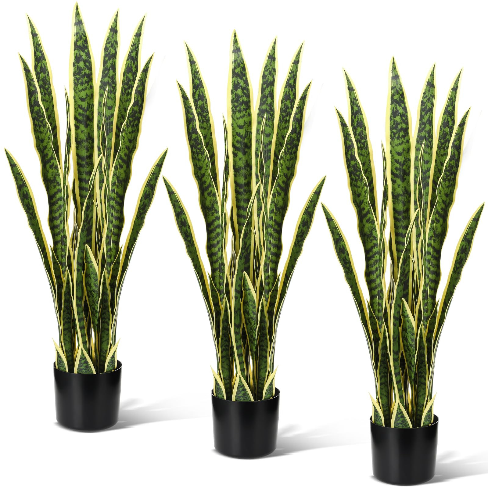 Crowye 3 Pack 3.15 Ft Tall Artificial Snake Plant Faux Sansevieria Plant Large Fake Snake Bulk in... | Amazon (US)
