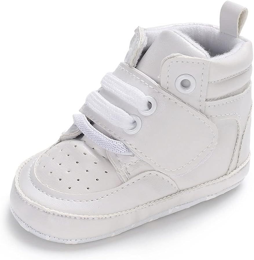 Newborn Baby Boys Girls First Walker Crib Shoes Soft Rubber Sole Infant Sneakers Fashion High-Top... | Amazon (US)