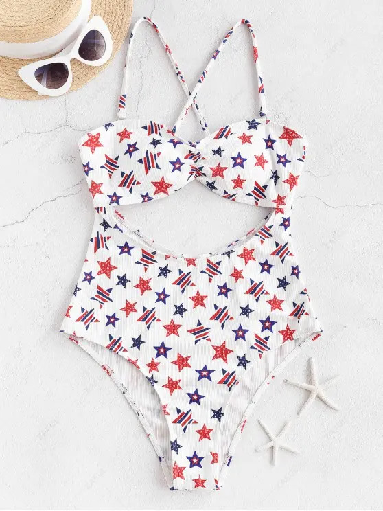 ZAFUL American Flag Cutout One-piece Swimsuit   WHITE | ZAFUL (Global)